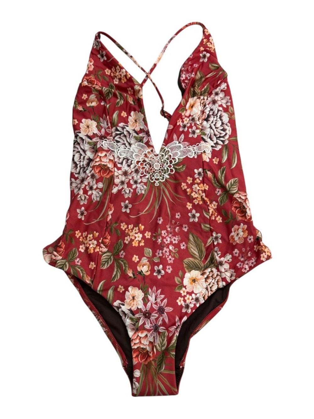 Milea/Seafolly NWT Scarlet Gardenia Floral Crisscross Back One Piece Swimsuit 6 - Picture 3 of 10